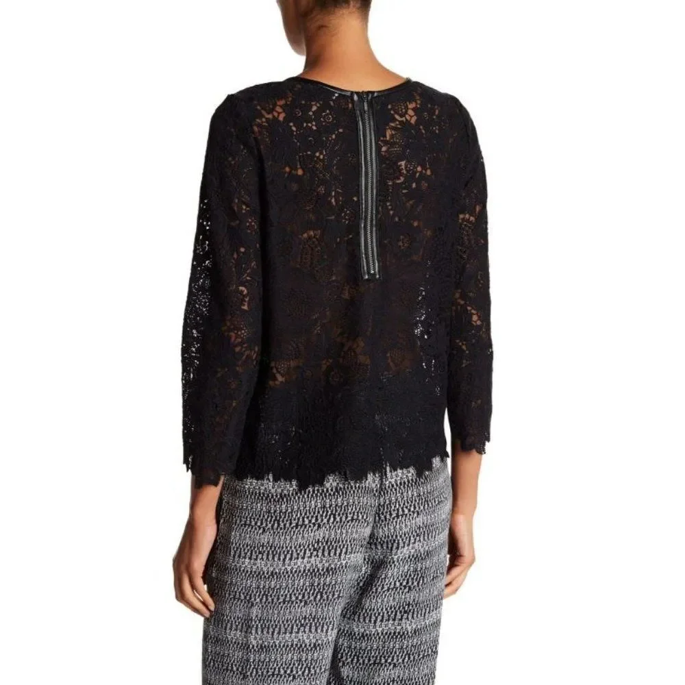 NWT Joie Antonia Top Lace Zipper Back Vegan Leather